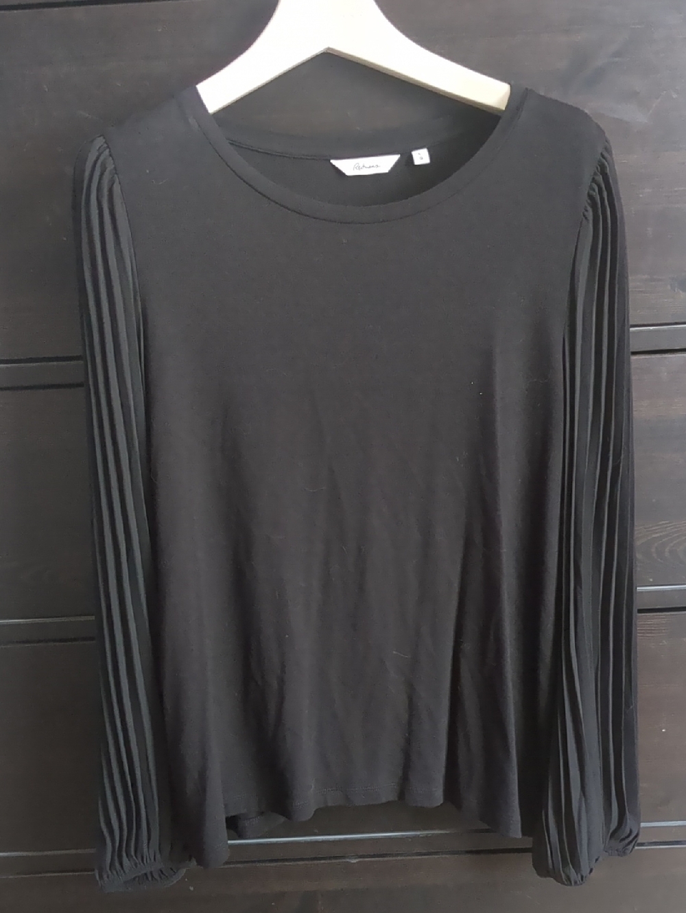 Reitmans Black Long Sleeve Top with Pleated Chiffon Sleeves